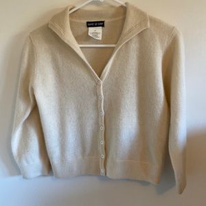 Vintage Esprit De Corp Lambswool Pin Up Cream Sweater Cardigan Size Medium M